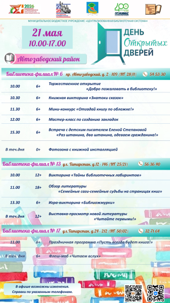 Челнинские библиотеки приглашают на День открытых дверей Челнинские библиотеки приглашают на День открытых дверей